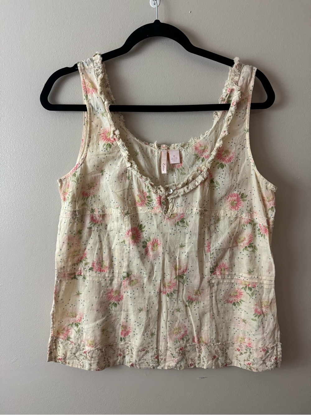 Eloise Floral Sleeveless Tank Top with Ruffle Trim Medium Minimalist Cottagecore